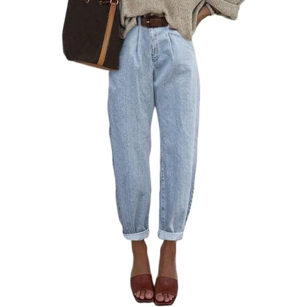 Women's High Waisted Baggy Denim Jeans Boyfriend Cropped Loose Fit